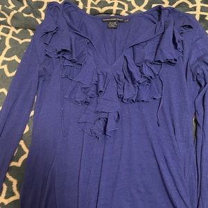 Ruffle hem polo long sleeve shirt